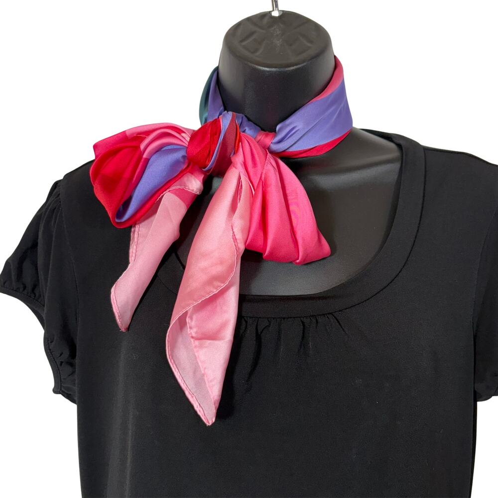 Lancome Paris Scarf 35” Ashley Mary Collab Pink Floral Square Limited Edition - Picture 5 of 13